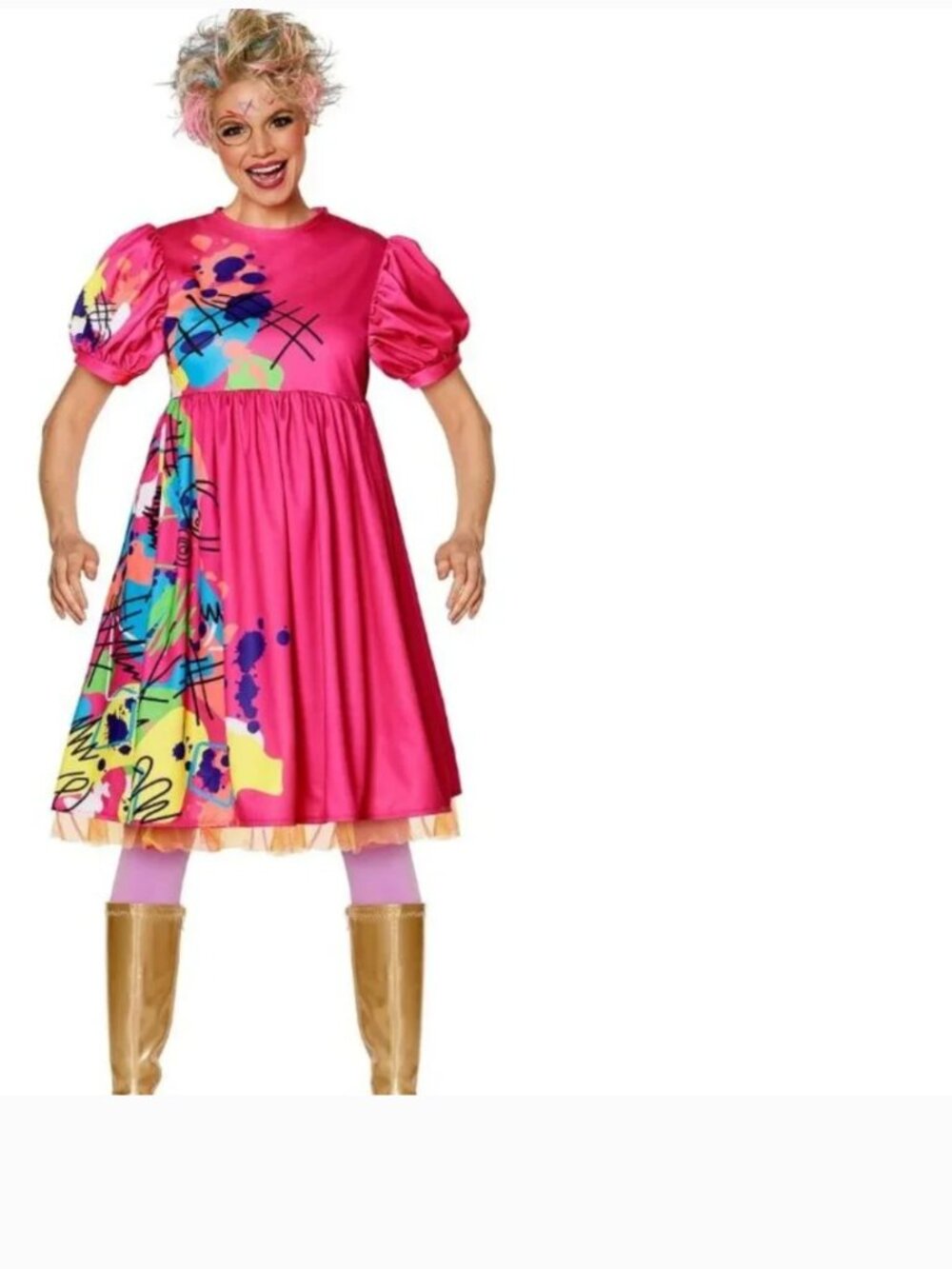 Weird Barbie Halloween Costume 8/10 Pink Dress Stretch Womens Adult